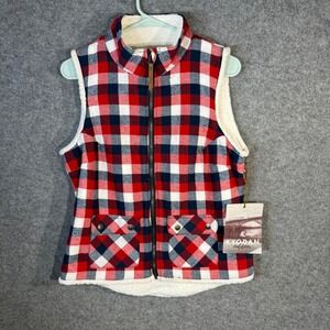 Kyodan Outdoor Womens Plaid Fleece Lined Vest Red Navy White M‎ L